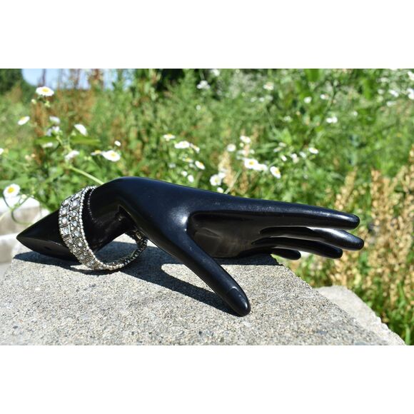 Iridescent Glass & Silver Beaded Stretch Bracelet – Elegant, Timeless, Chic (7") - Picture 4 of 10